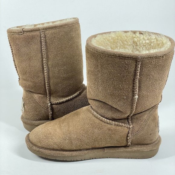 Women’s Bearpaw Emma Short Boots Size 7 Suede Upper Sheepskin Wool Lined Pull On - Picture 8 of 14